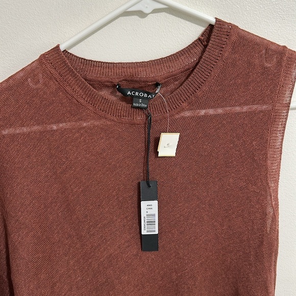 NWT Acrobat Cinnamon Brown Linen Asymmetrical Lightweight Sweater Womens Small - Picture 2 of 4